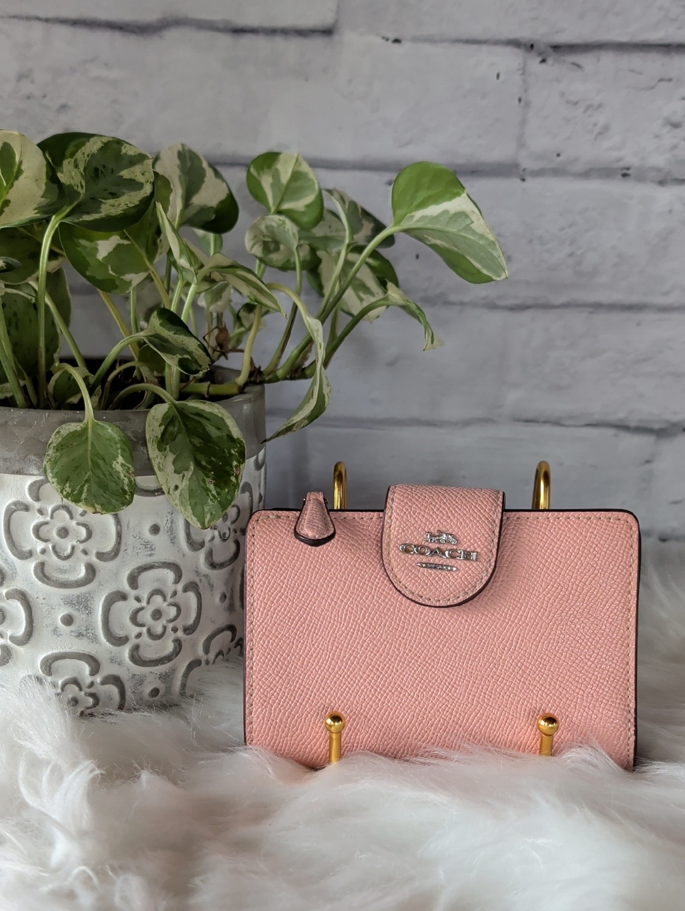 Coach Blush Pink Textured Leather Small Wallet